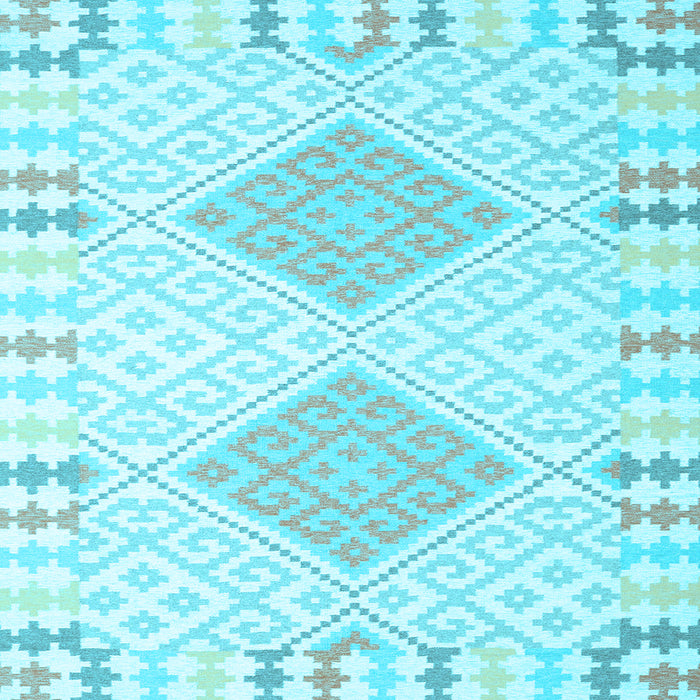 Square Machine Washable Southwestern Light Blue Country Rug, wshcon2083lblu