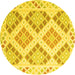 Round Machine Washable Southwestern Yellow Country Rug, wshcon2084yw