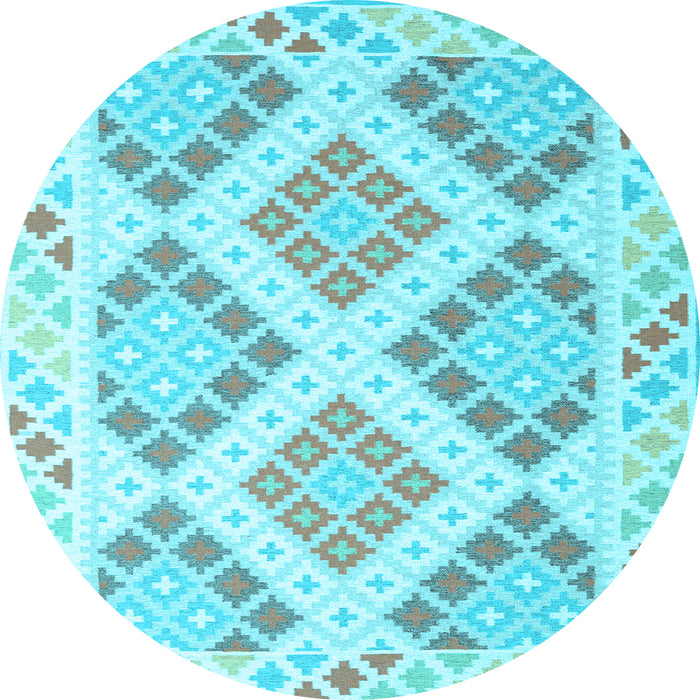 Round Machine Washable Southwestern Light Blue Country Rug, wshcon2084lblu
