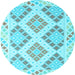 Round Machine Washable Southwestern Light Blue Country Rug, wshcon2084lblu