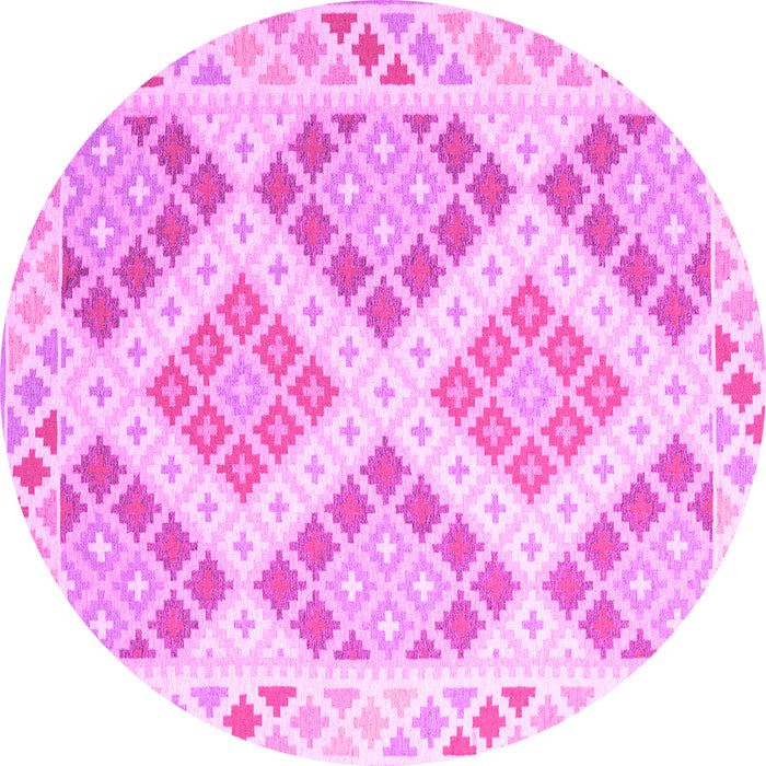 Round Machine Washable Southwestern Pink Country Rug, wshcon2084pnk