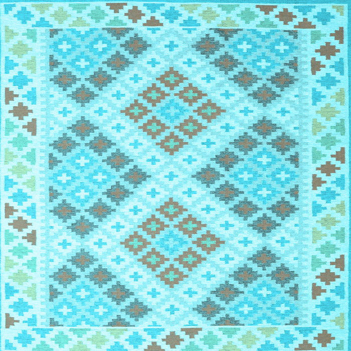 Square Machine Washable Southwestern Light Blue Country Rug, wshcon2084lblu