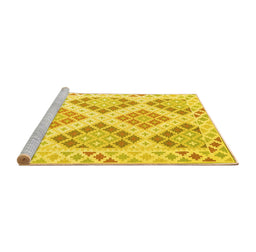 Sideview of Machine Washable Southwestern Yellow Country Rug, wshcon2084yw