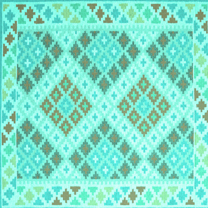 Square Machine Washable Southwestern Turquoise Country Area Rugs, wshcon2084turq