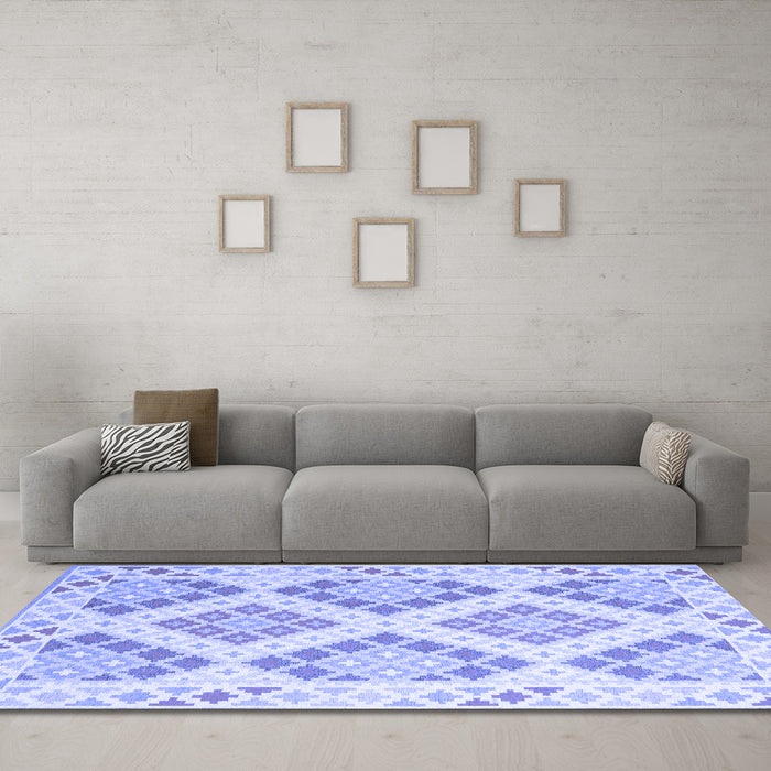 Machine Washable Southwestern Blue Country Rug in a Living Room, wshcon2084blu