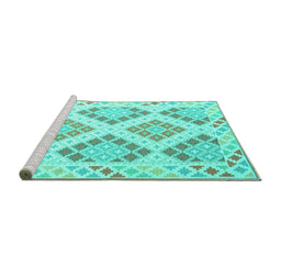 Sideview of Machine Washable Southwestern Turquoise Country Area Rugs, wshcon2084turq