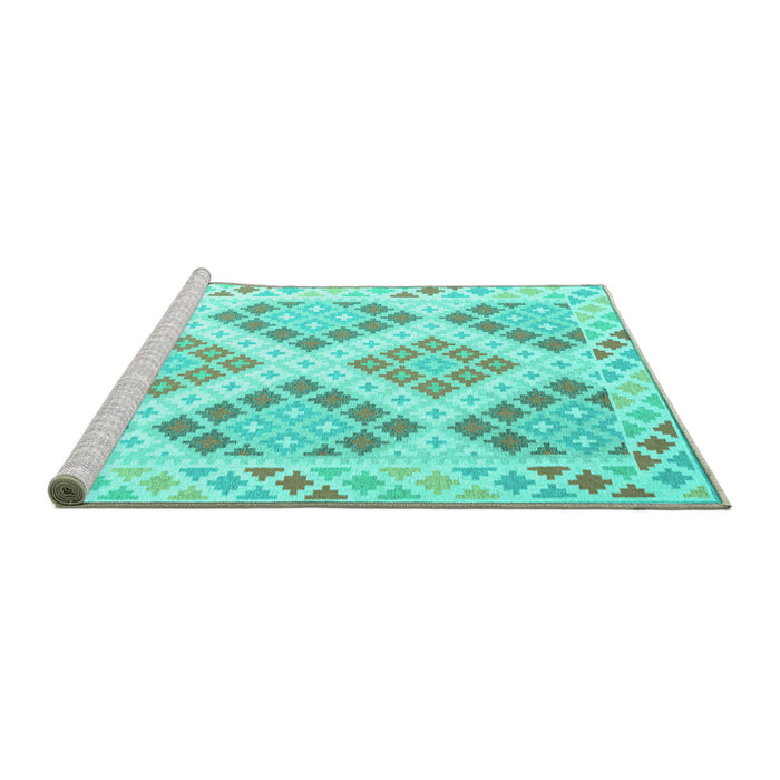 Sideview of Machine Washable Southwestern Turquoise Country Area Rugs, wshcon2084turq