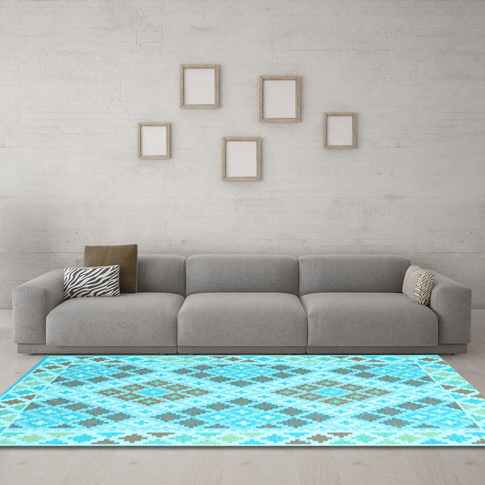 Machine Washable Southwestern Light Blue Country Rug in a Living Room, wshcon2084lblu
