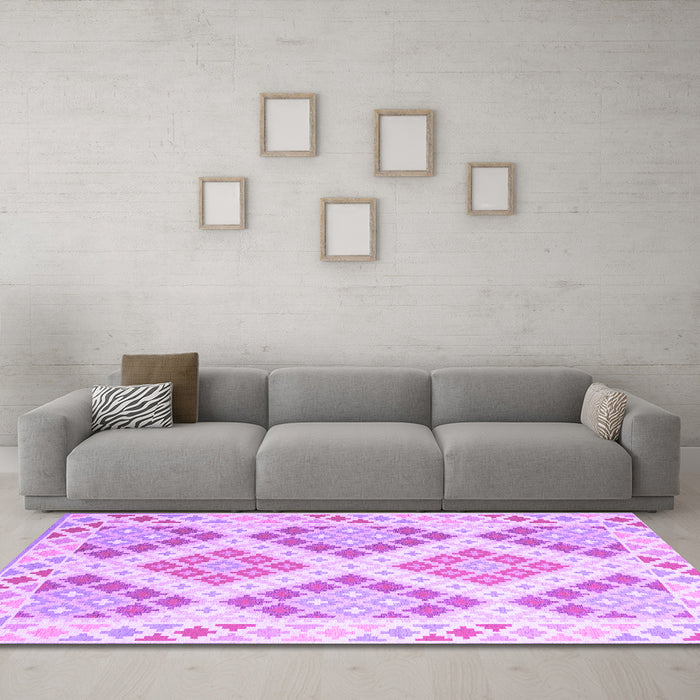Machine Washable Southwestern Purple Country Area Rugs in a Living Room, wshcon2084pur