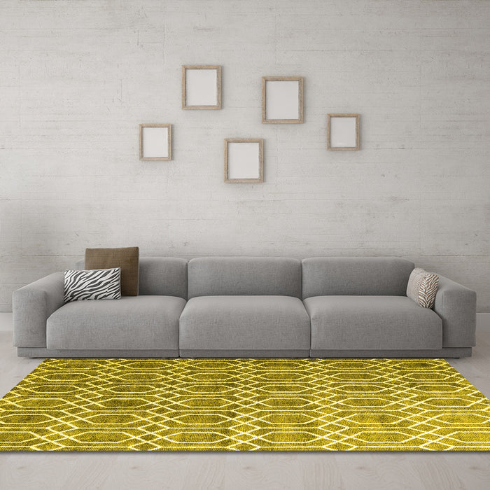 Machine Washable Abstract Yellow Contemporary Rug in a Living Room, wshcon2085yw