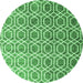 Round Machine Washable Abstract Emerald Green Contemporary Area Rugs, wshcon2085emgrn