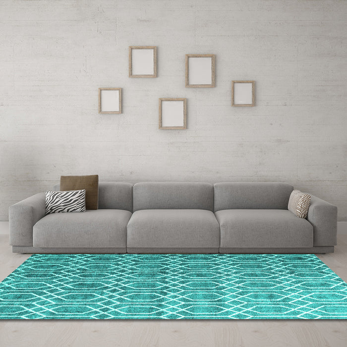 Machine Washable Abstract Turquoise Contemporary Area Rugs in a Living Room,, wshcon2085turq