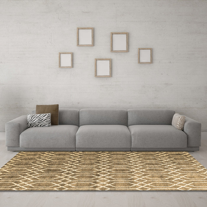 Machine Washable Abstract Brown Contemporary Rug in a Living Room,, wshcon2085brn