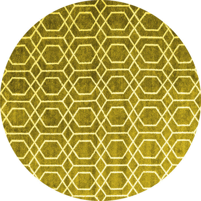 Round Machine Washable Abstract Yellow Contemporary Rug, wshcon2085yw