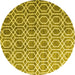 Round Machine Washable Abstract Yellow Contemporary Rug, wshcon2085yw