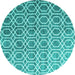 Round Machine Washable Abstract Turquoise Contemporary Area Rugs, wshcon2085turq