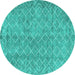 Round Abstract Turquoise Contemporary Rug, con2086turq