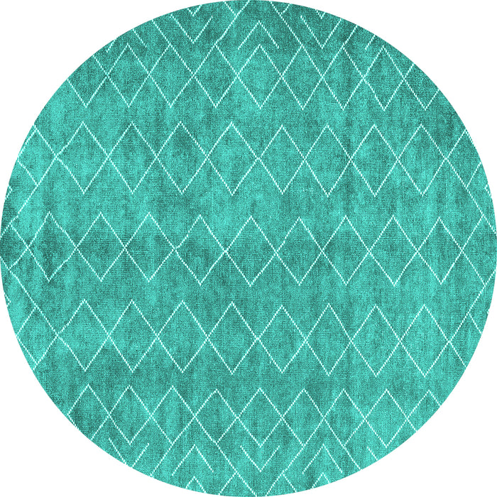 Round Machine Washable Abstract Turquoise Contemporary Area Rugs, wshcon2086turq