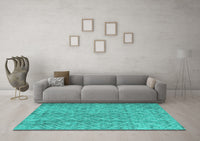 Machine Washable Abstract Turquoise Contemporary Rug, wshcon2086turq