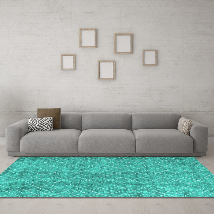 Machine Washable Abstract Turquoise Contemporary Area Rugs in a Living Room,, wshcon2086turq