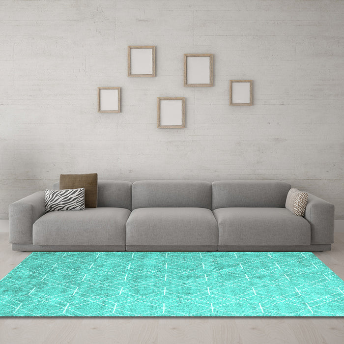 Machine Washable Abstract Turquoise Contemporary Area Rugs in a Living Room,, wshcon2087turq