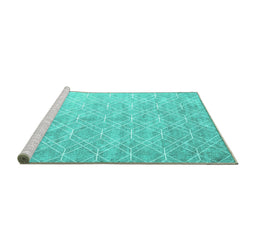Sideview of Machine Washable Abstract Turquoise Contemporary Area Rugs, wshcon2087turq
