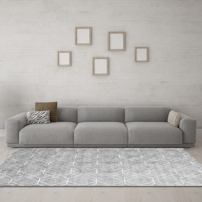 Machine Washable Abstract Gray Contemporary Rug in a Living Room,, wshcon2087gry