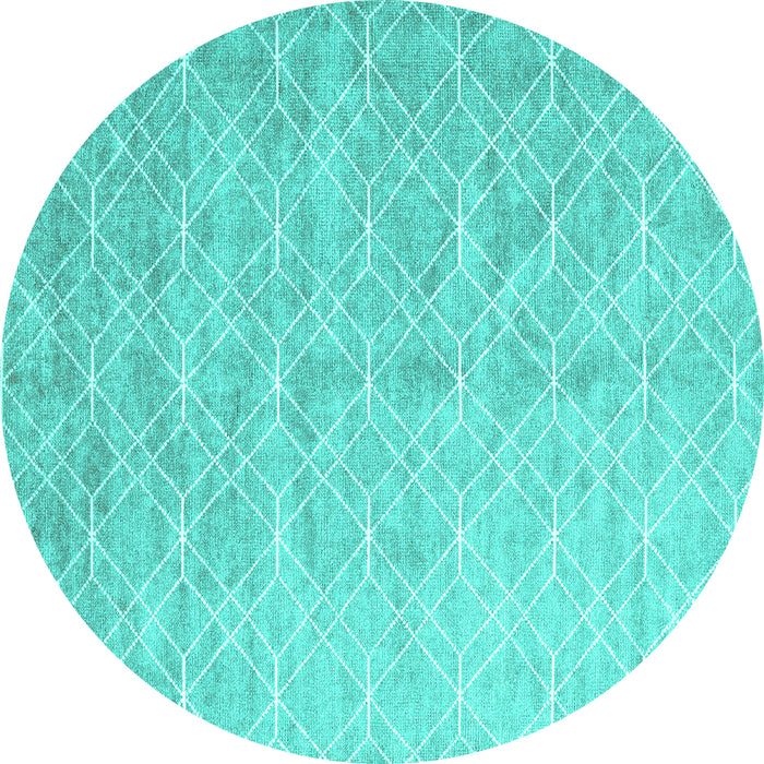 Round Machine Washable Abstract Turquoise Contemporary Area Rugs, wshcon2087turq