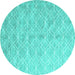 Round Machine Washable Abstract Turquoise Contemporary Area Rugs, wshcon2087turq