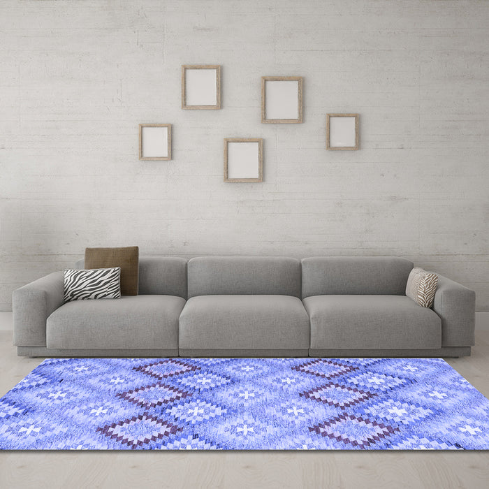 Machine Washable Southwestern Blue Country Rug in a Living Room, wshcon2088blu