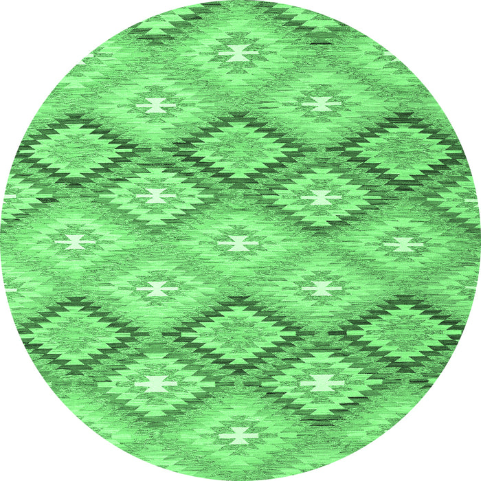 Round Southwestern Emerald Green Country Rug, con2088emgrn