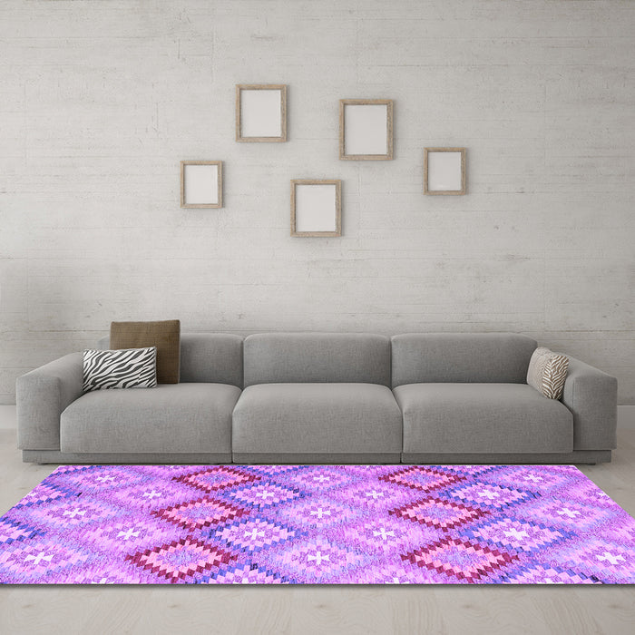 Machine Washable Southwestern Purple Country Area Rugs in a Living Room, wshcon2088pur