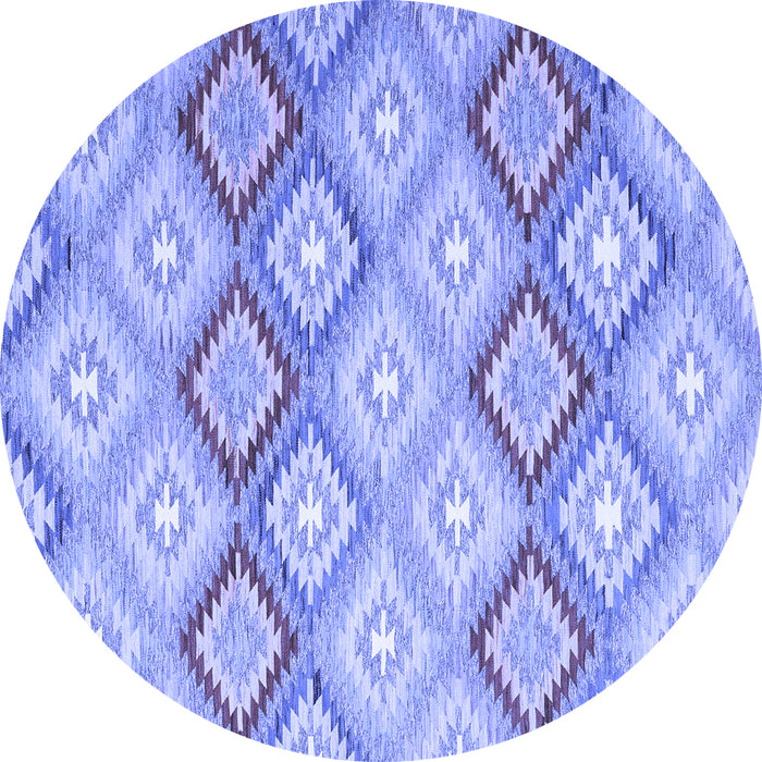 Round Machine Washable Southwestern Blue Country Rug, wshcon2088blu