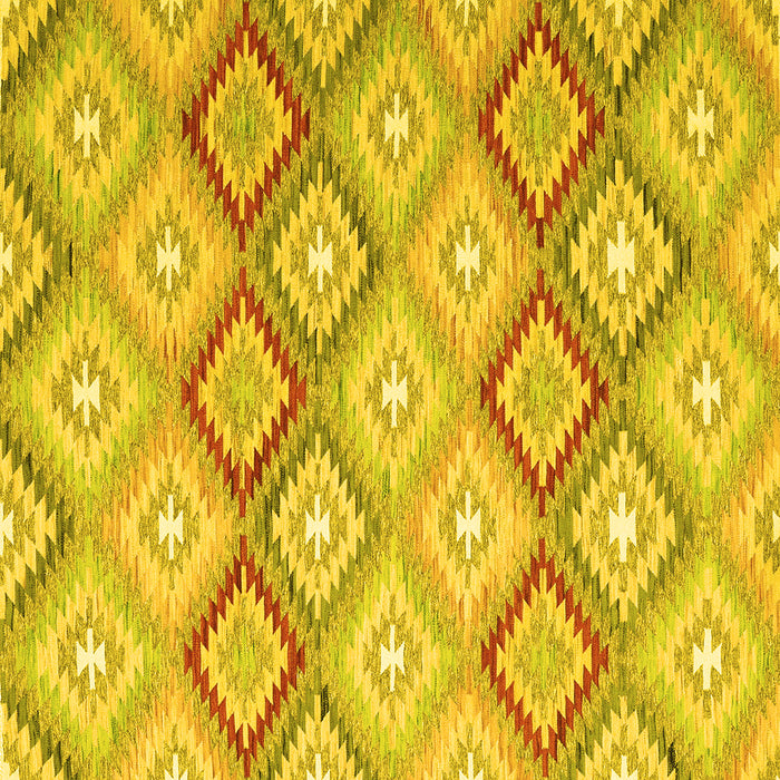 Square Machine Washable Southwestern Yellow Country Rug, wshcon2088yw