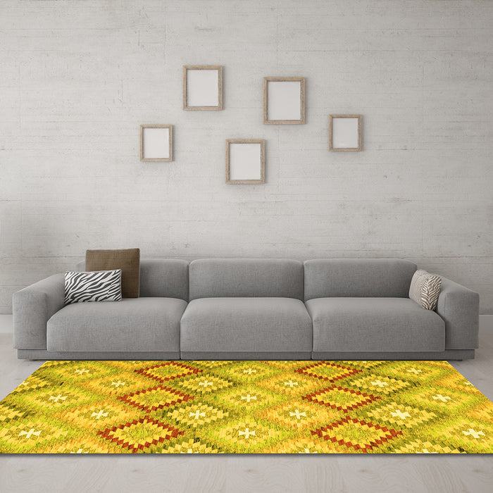 Machine Washable Southwestern Yellow Country Rug in a Living Room, wshcon2088yw