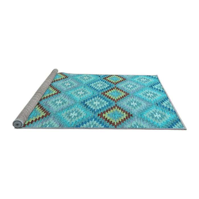 Sideview of Machine Washable Southwestern Light Blue Country Rug, wshcon2088lblu