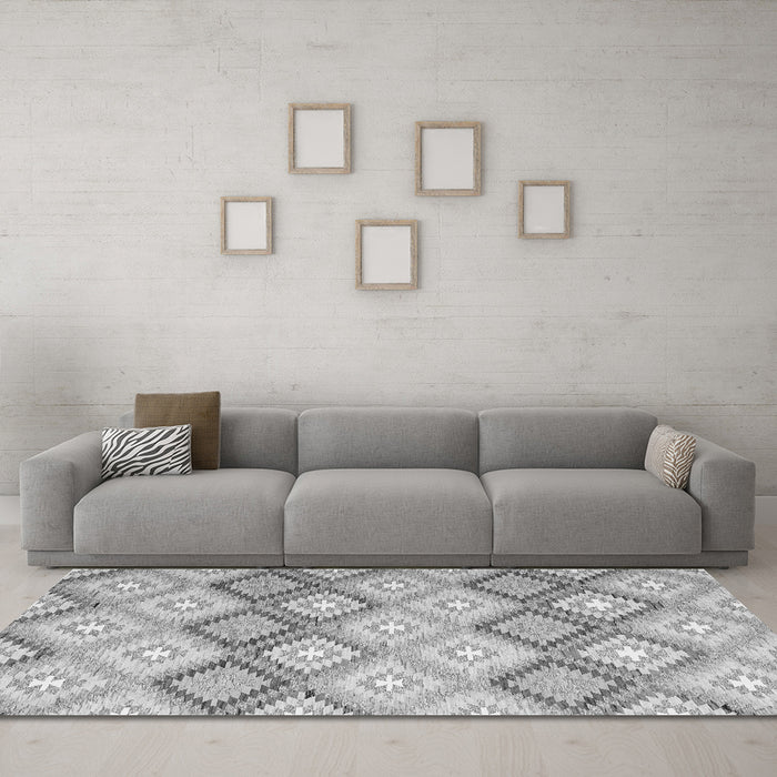 Machine Washable Southwestern Gray Country Rug in a Living Room,, wshcon2088gry