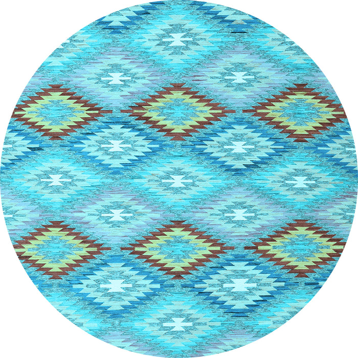 Round Southwestern Light Blue Country Rug, con2088lblu