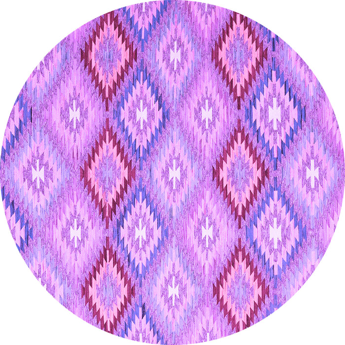 Round Machine Washable Southwestern Purple Country Area Rugs, wshcon2088pur