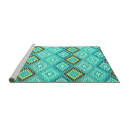 Sideview of Machine Washable Southwestern Turquoise Country Area Rugs, wshcon2089turq