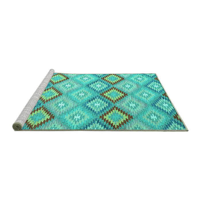Sideview of Machine Washable Southwestern Turquoise Country Area Rugs, wshcon2089turq