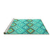 Sideview of Machine Washable Southwestern Turquoise Country Area Rugs, wshcon2089turq