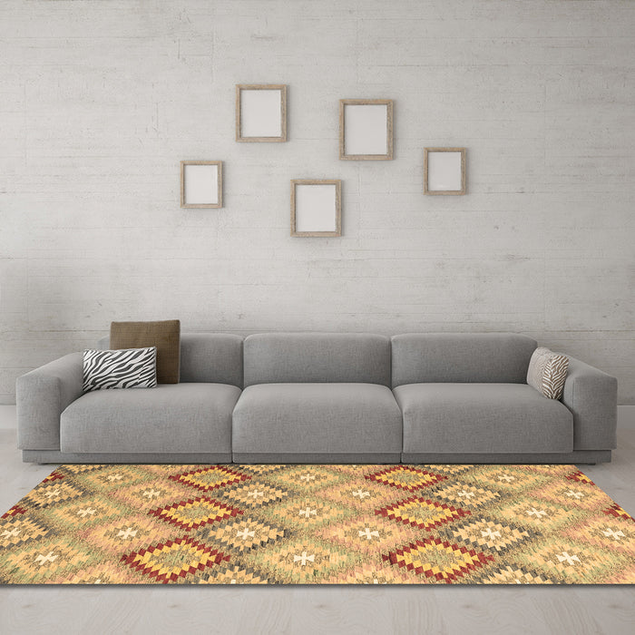 Machine Washable Southwestern Brown Country Rug in a Living Room,, wshcon2089brn