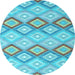 Round Machine Washable Southwestern Light Blue Country Rug, wshcon2089lblu