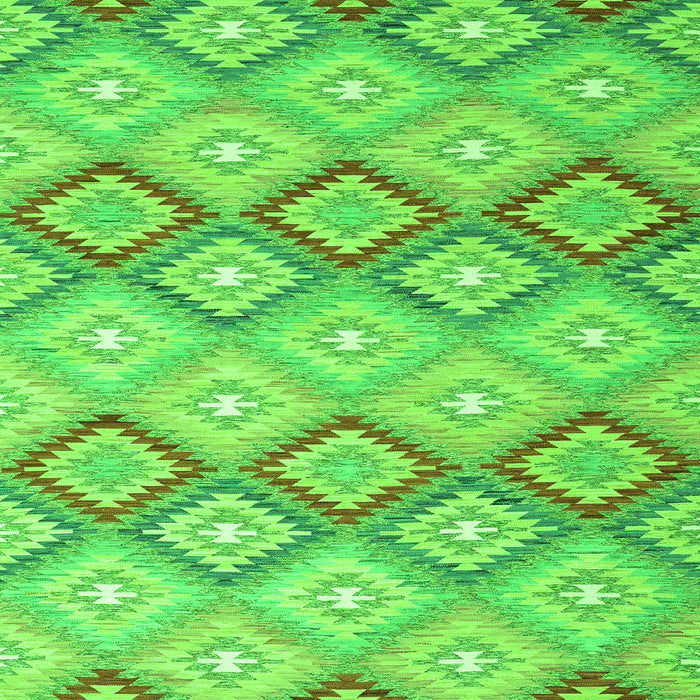 Round Machine Washable Southwestern Green Country Area Rugs, wshcon2089grn