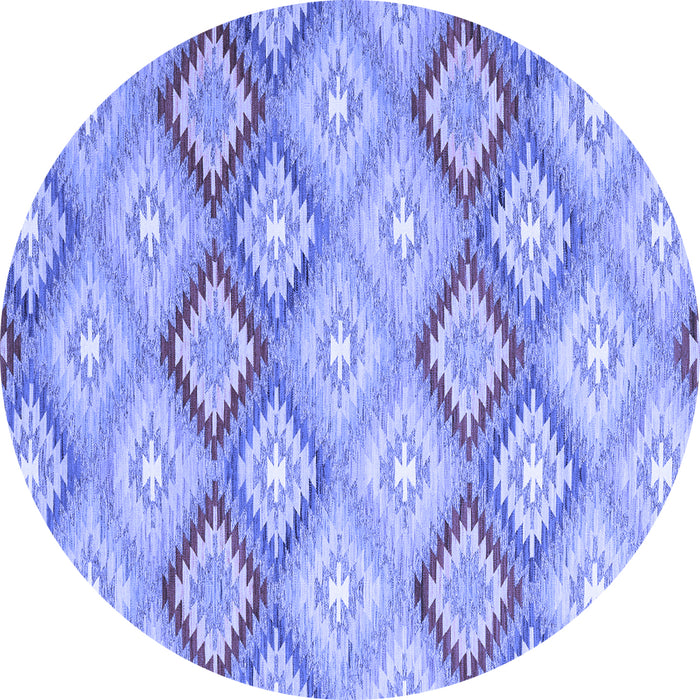 Round Machine Washable Southwestern Blue Country Rug, wshcon2089blu