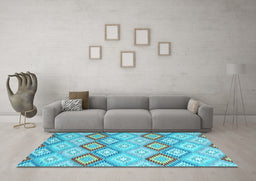 Machine Washable Southwestern Light Blue Country Rug in a Living Room, wshcon2089lblu
