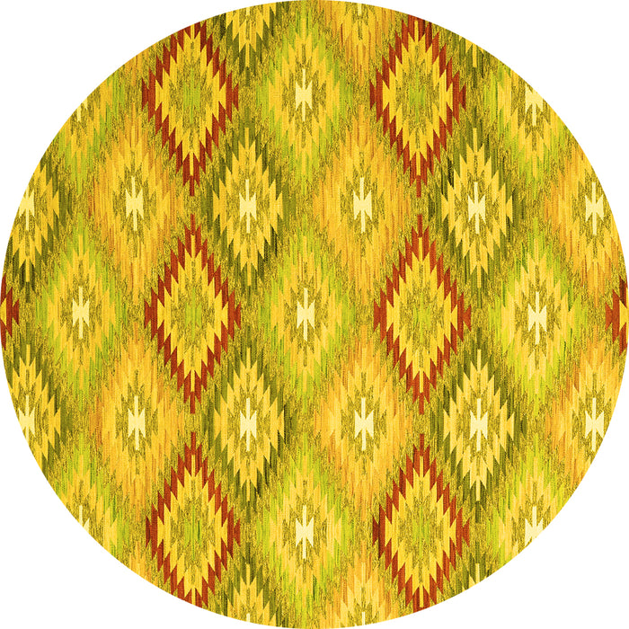Round Machine Washable Southwestern Yellow Country Rug, wshcon2089yw