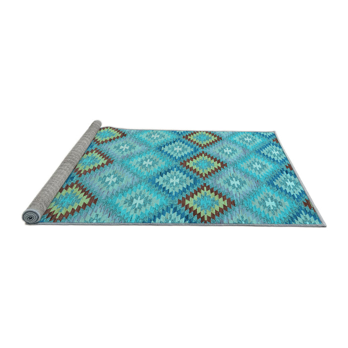Sideview of Machine Washable Southwestern Light Blue Country Rug, wshcon2089lblu