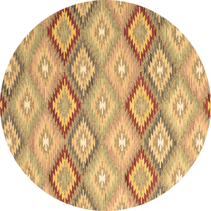 Round Machine Washable Southwestern Brown Country Rug, wshcon2089brn